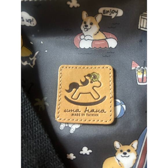 Uma Hana I Love Corgis Dog Tote Waterproof Shoulder Bag Black Brown Large NWOT - Picture 4 of 9